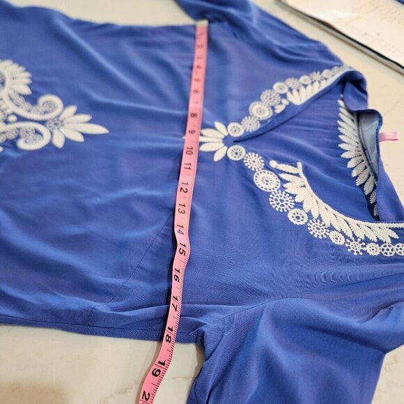 Lilly Pulitzer XS Charlotte Tunic Top Iris Blue Jungle Panel Embroidered Boho - Picture 8 of 11
